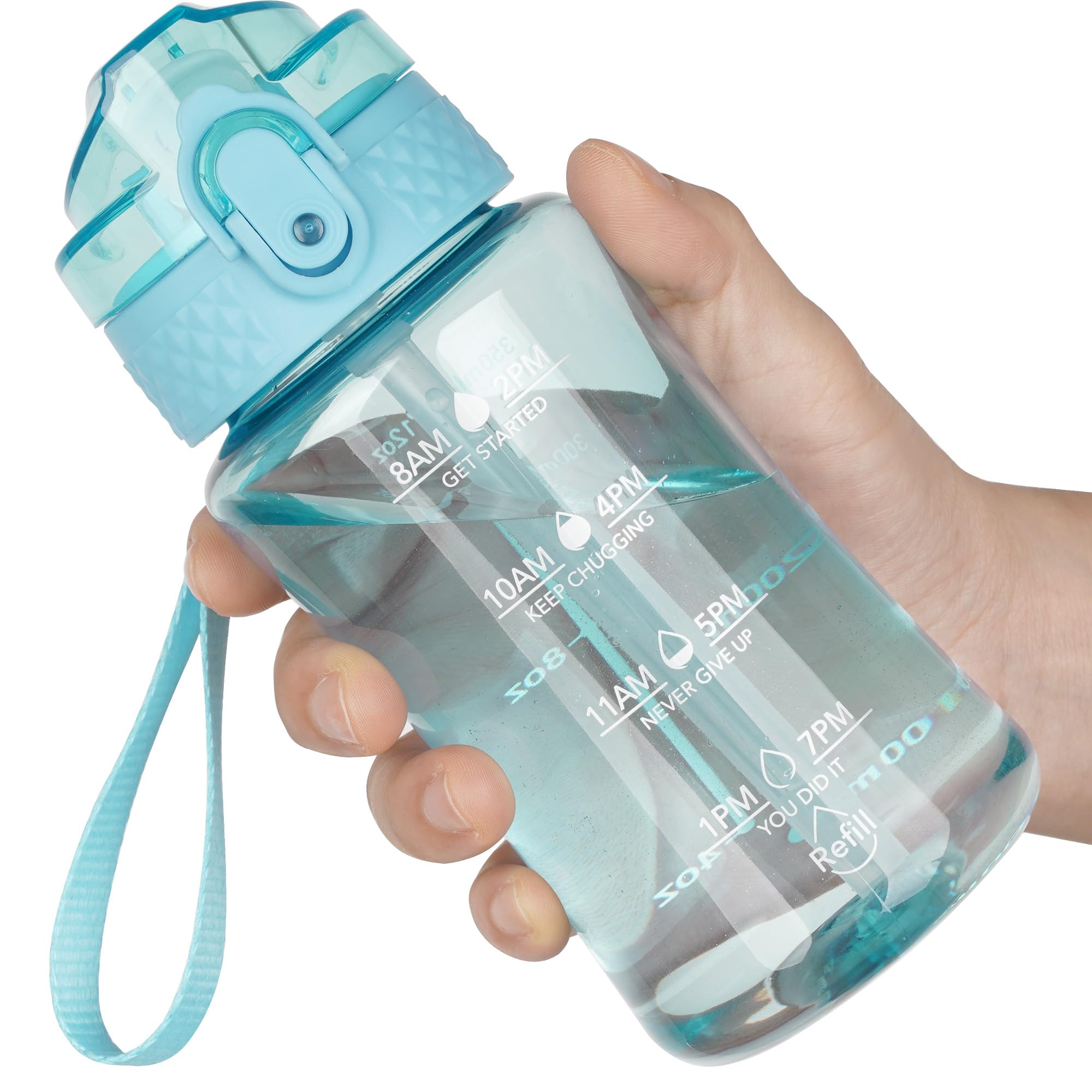 OLDLEY 12oz Kids Motivational Water Bottle, Silicone Straw, Leak-Proof Tritan BPA-Free, Reusable for School Girls & Boys, Clear