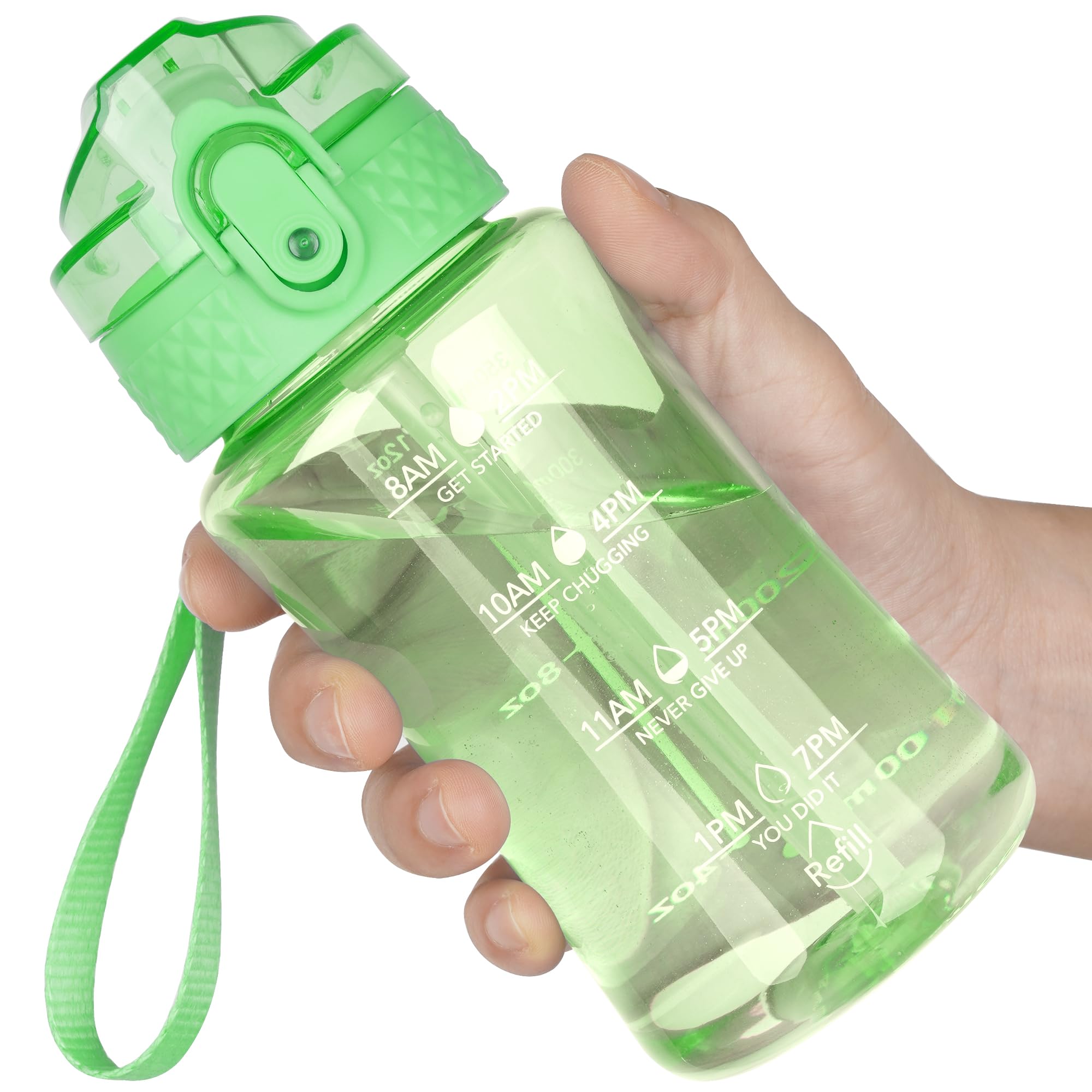 OLDLEY 12oz Kids Motivational Water Bottle, Silicone Straw, Leak-Proof Tritan BPA-Free, Reusable for School Girls & Boys, Clear