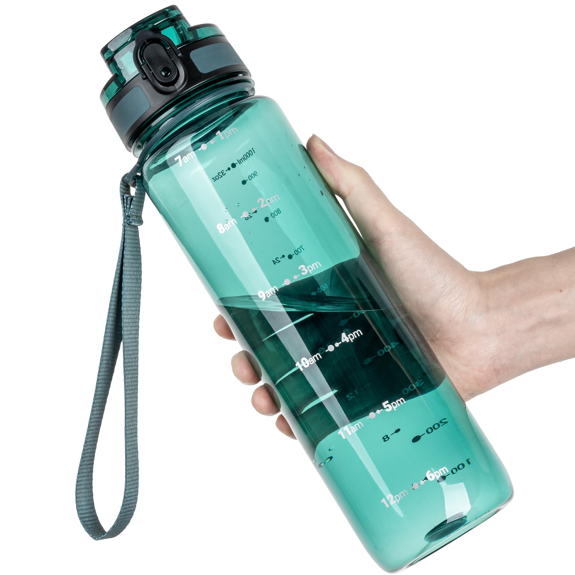OLDLEY 32 oz Water Bottle, Motivational Water Bottle with Time Marker, Sports Water Bottle With Strap, Leakproof & BPA Free Large Water Bottles for School, Gym, Travel, Outdoor, Tritan, Transparent