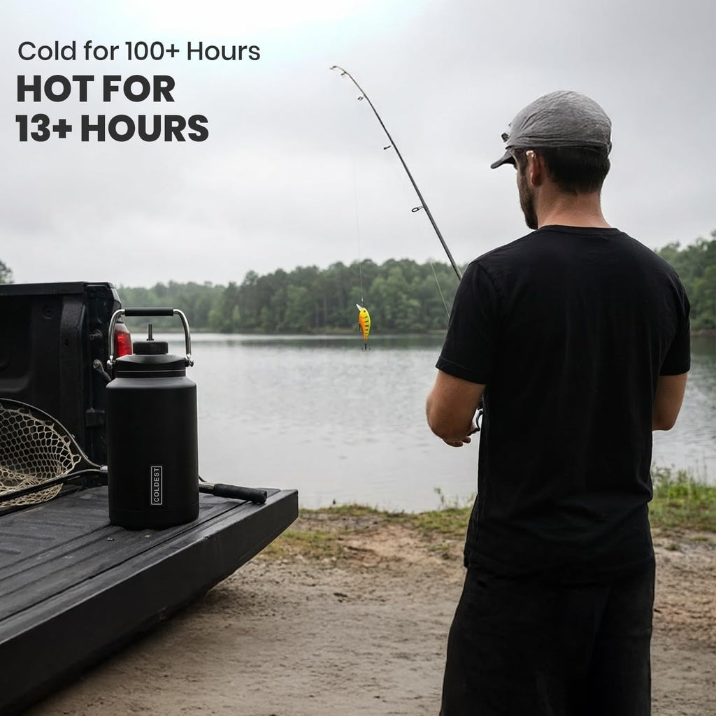 Coldest 128 oz Tumbler with Handle and Straw - 100% Spill Proof Tumbler with Straw (3 Lids) - Stainless Steel Insulated Leakproof Tumblers for Women & Men - Cup Holder Friendly - 128oz (Stealth Black)