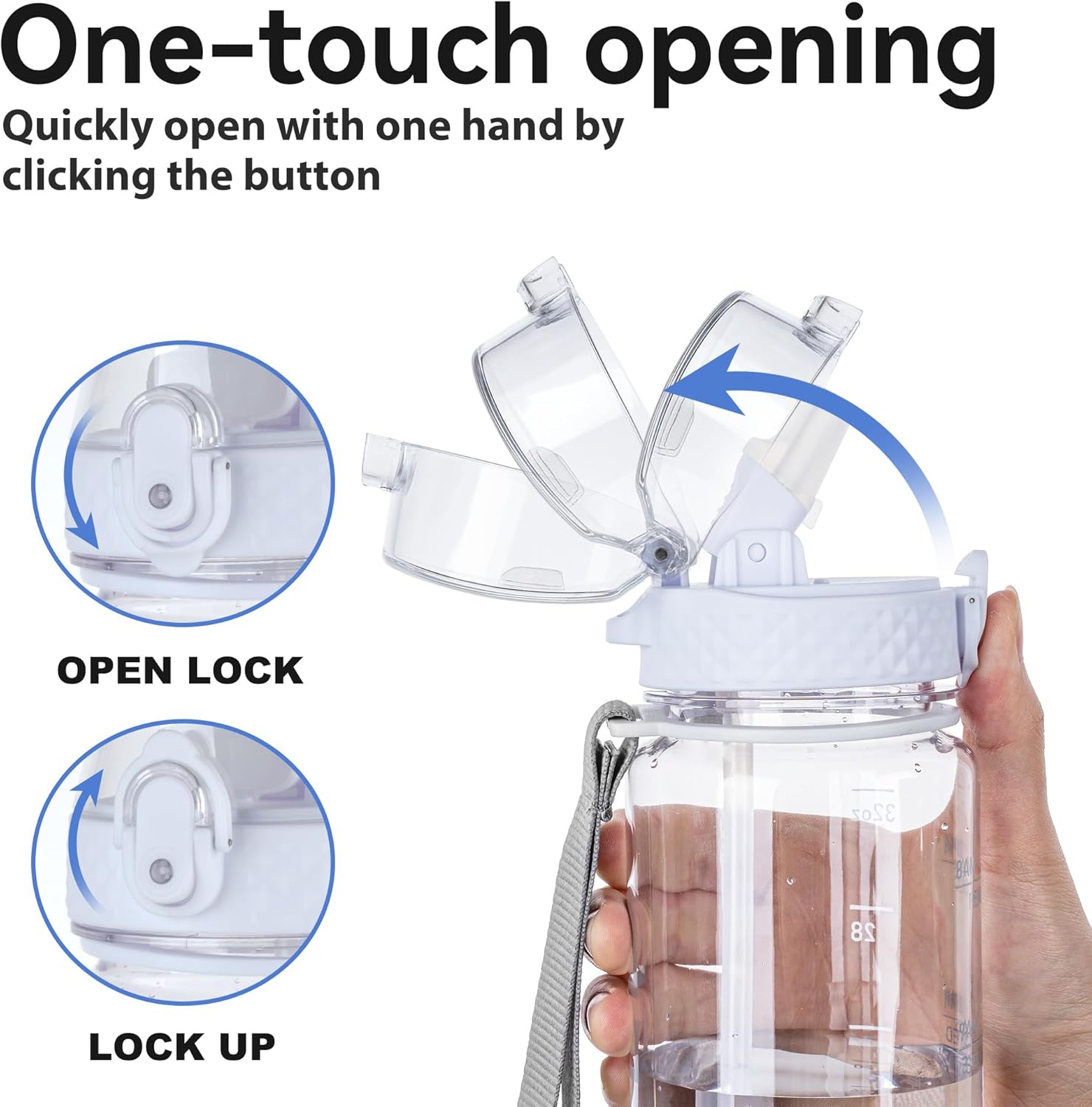 GOPPUS Water Bottle Clear Water Bottle with Straw 32oz Plastic Water Bottles BPA Free Tritan Wide Mouth Bottle Leakproof Motivational bottles water for Gym,Hiking,School or Office(1 Bottles)